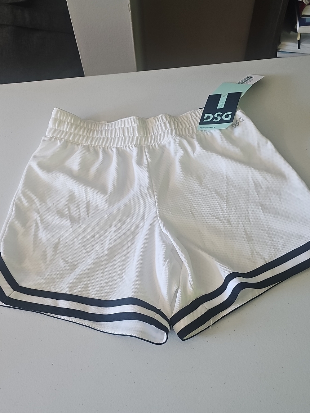 DSG Girls White Athletic Shorts with Black Double-Stripe Trim